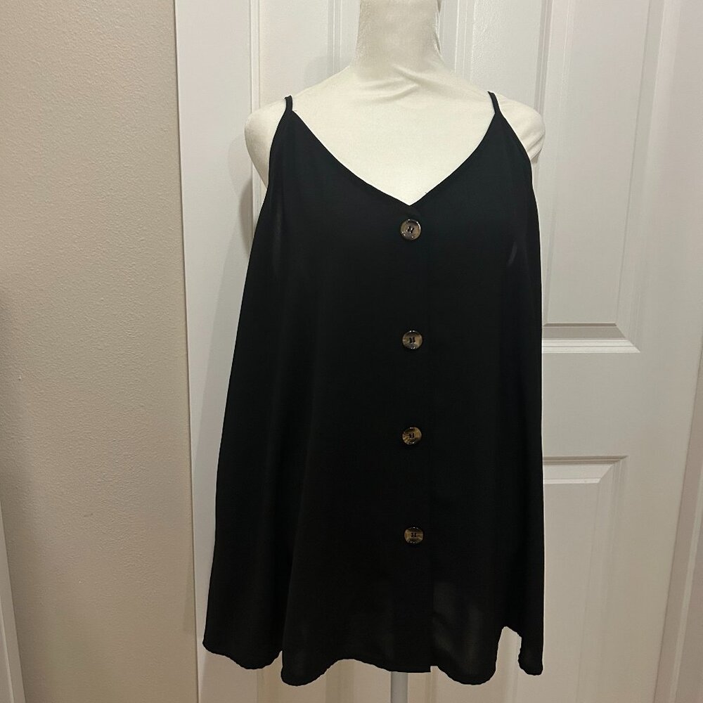 Black V-neck Button Down Blouse - XXL